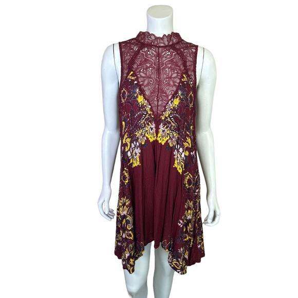 Unknown Dresses & Skirts - Women's Burgundy Red and Yellow Boho Pattern Sleeveless Dress | Size: S